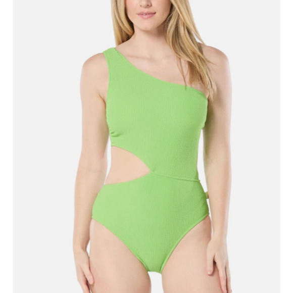 Michael Kors Women's One-Shoulder Side-Cutout Swimsuit Green Apple Size 10 15062 - Picture 1 of 1